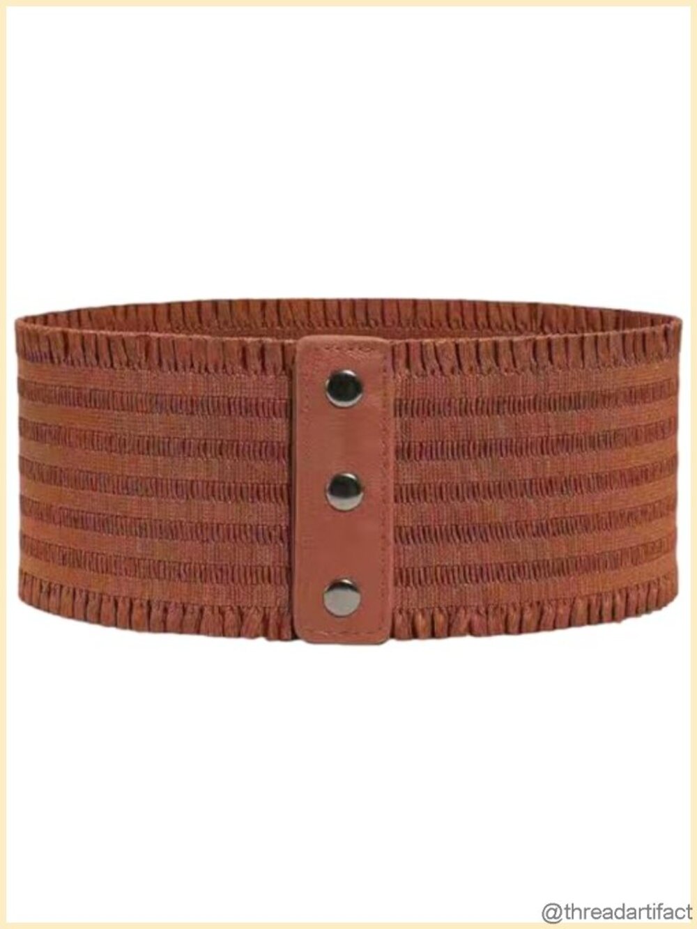Wide Elastic Cinch Belt Vintage Faux Leather Snap Button Waistband for Dress